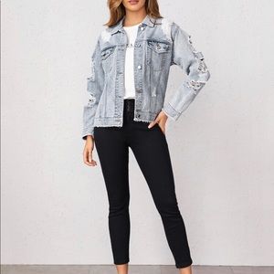 NEW SHEIN Raw Hem Ripped Detail Denim Jacket